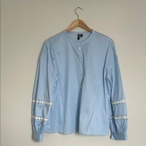 Zara Blue Striped Blouse with White Details